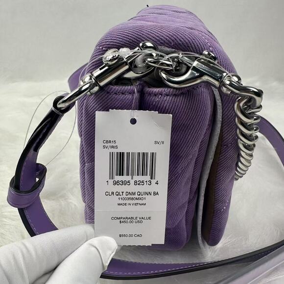 Coach Quinn Bag Shoulder/Crossbody In Denim and Leather/Silver/Iris CBR15 NWT - Picture 5 of 10